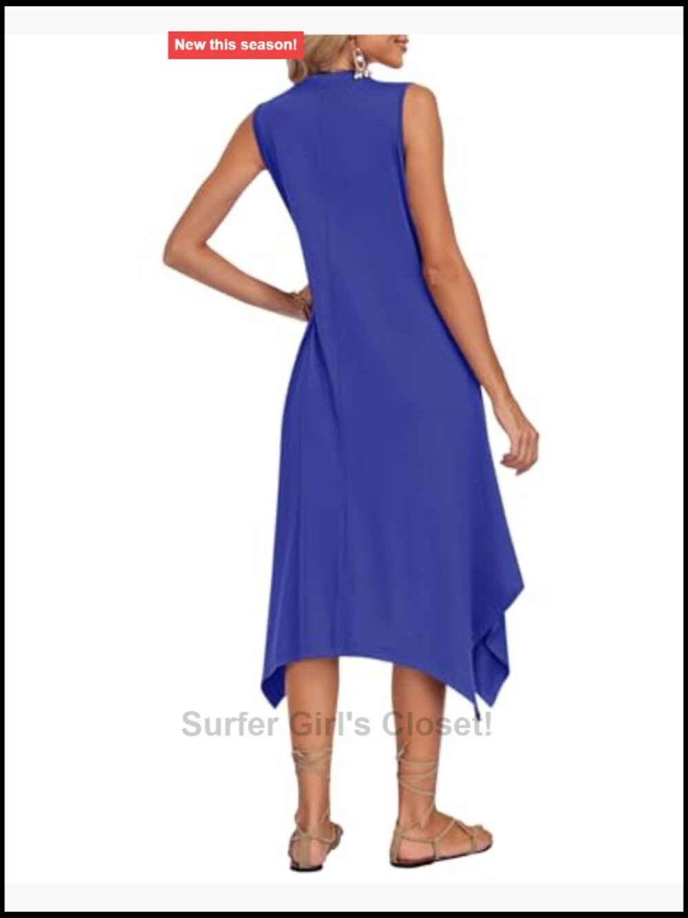 Sleeveless V-Neck Midi Dress with Pockets Asymmetrical Hem Tank Dress - Picture 4 of 7